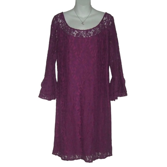 Kelly & Diane Dress Purple Lace Bohemian Boho Chic Bell Sleeves Daisy Jones 12 - Picture 10 of 10
